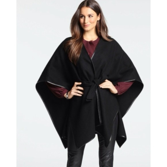 Ann Taylor Jackets & Blazers - NWOT Ann Taylor Belted Cape Wool & Faux Leather OS